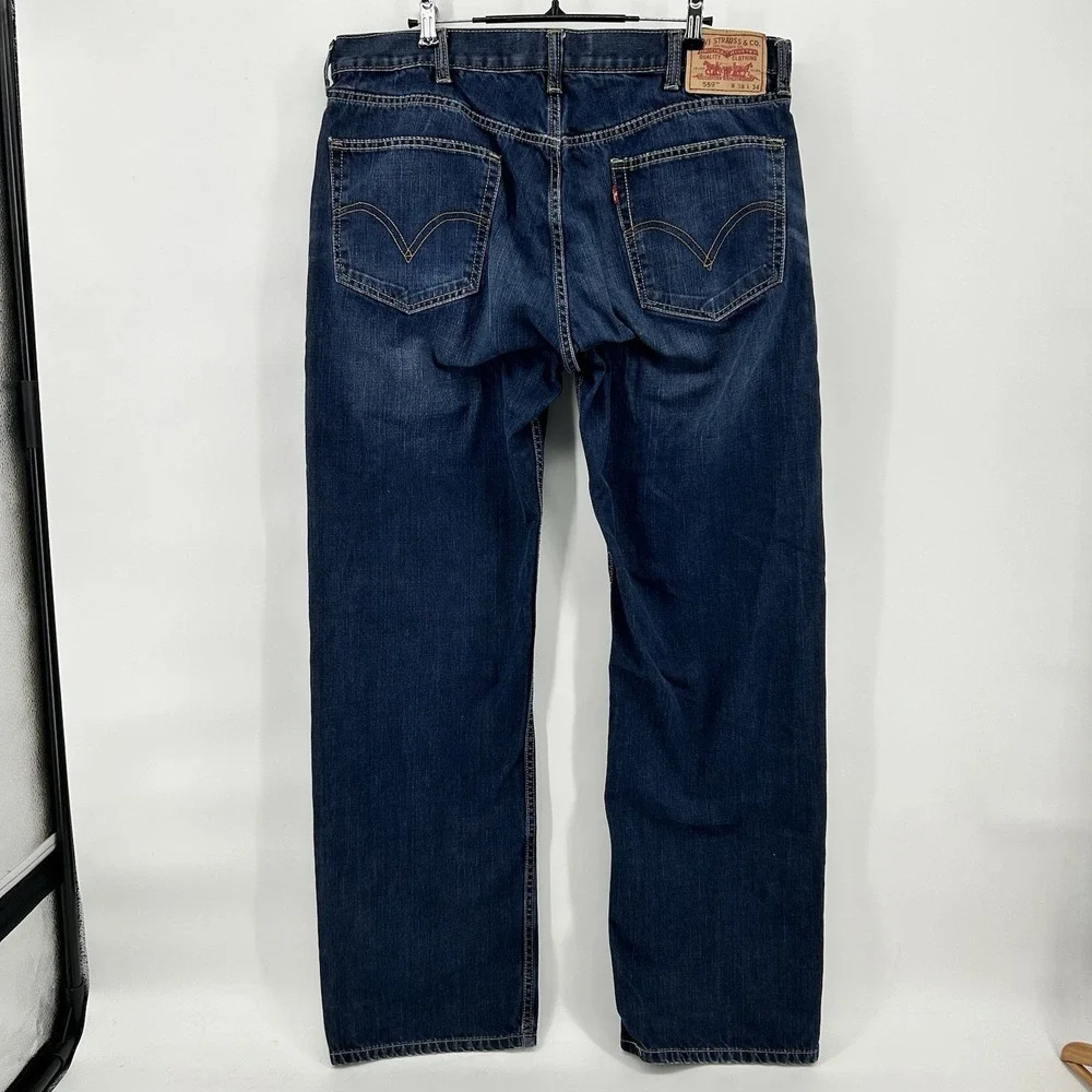Levis 559 Jeans Mens 38x34 Blue Relaxed Straight Dark Wash Denim Workwear Casual